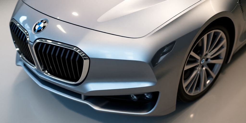 BMW vehicle with gleaming bumper and body panels.