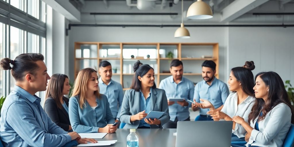 5 Vorteile eines Werkvertrags für Unternehmen Professionelles Team im Büro, kollaborative Gespräche.