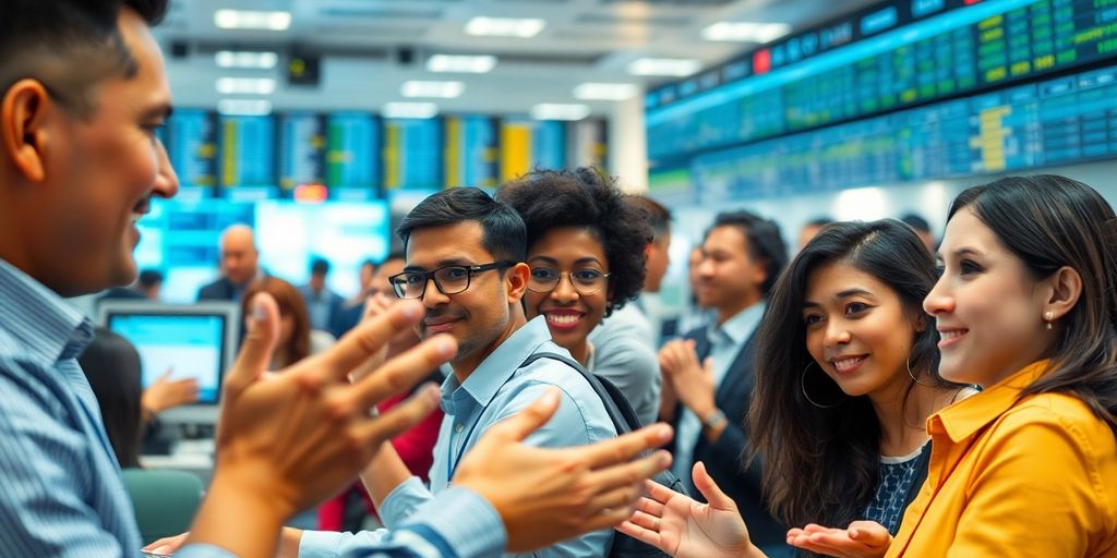Diverse people trading stocks over-the-counter.