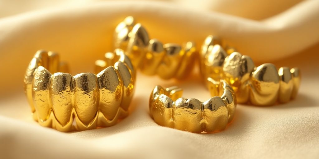 Or dentaire en couronnes et fillings sur tissu.