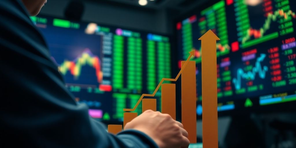 Beginner stock trader looking at upward market trends.
