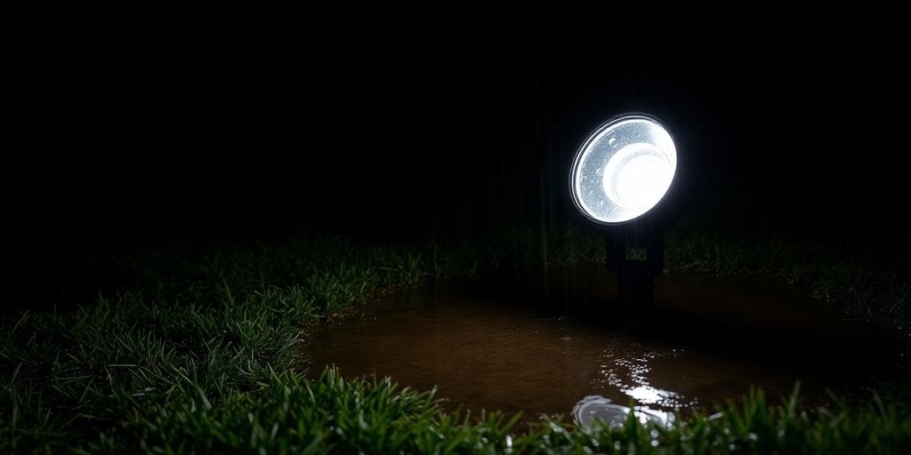 Landscape lighting poorly installed outdoors.