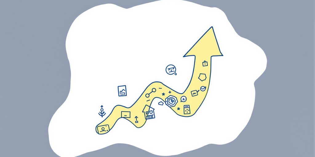Digital marketing growth with abstract upward arrows.
