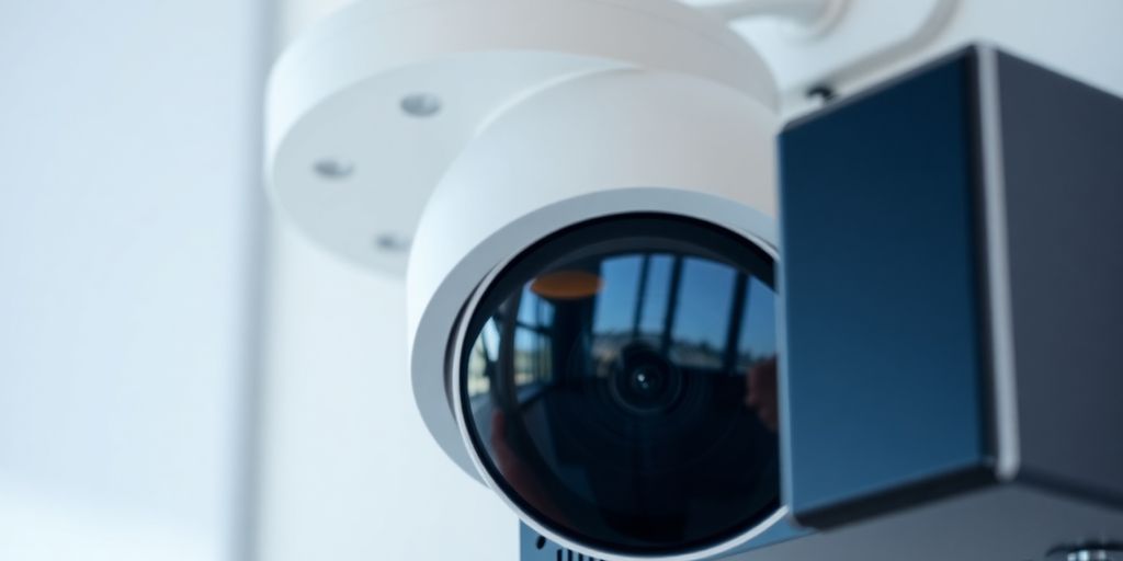 CCTV camera and storage device in a tech setting.