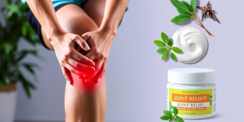 Person stretching knee with herbs nearby.