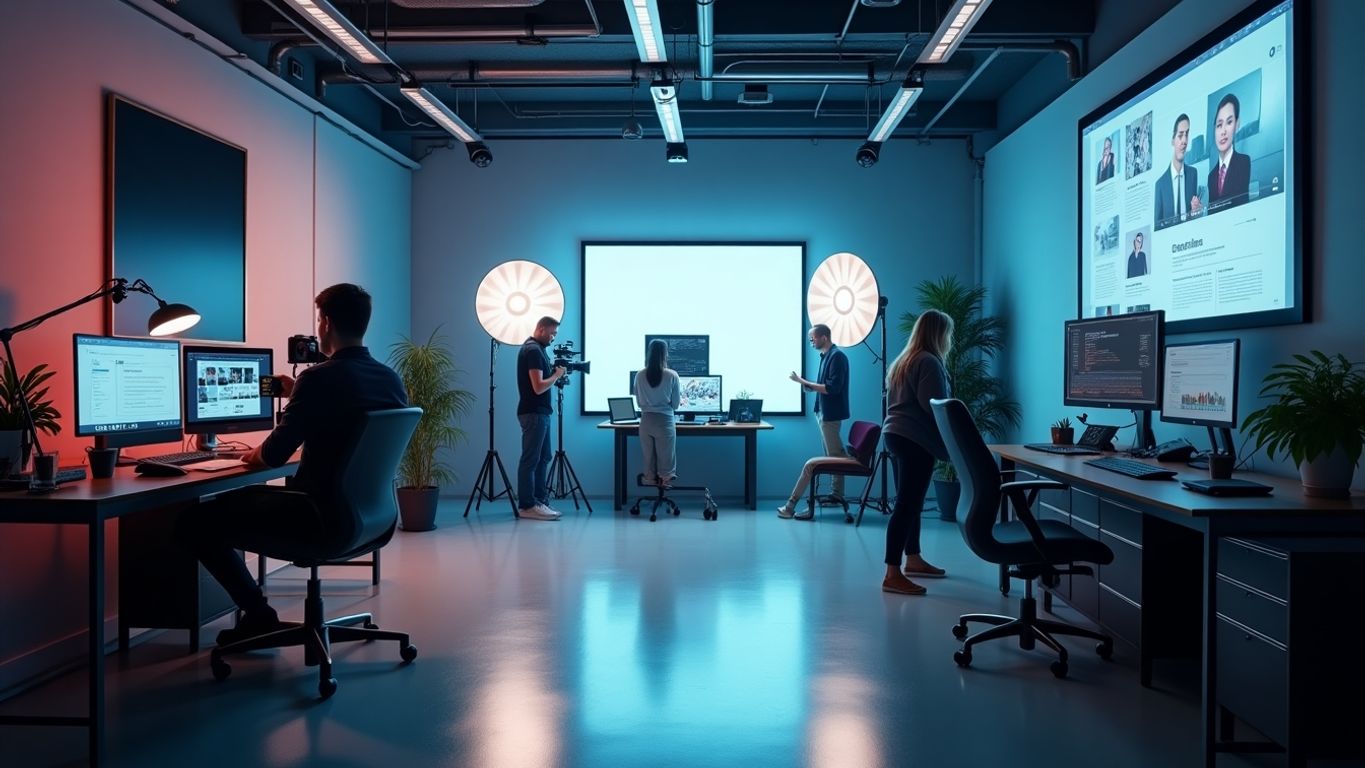 Modern video production studio with advanced AI tools.