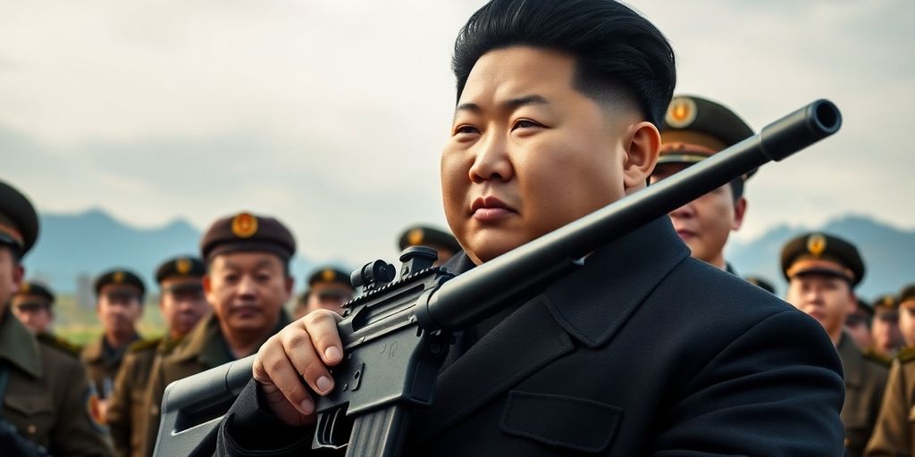 Kim Jong-un tenant un fusil de sniper en photo.