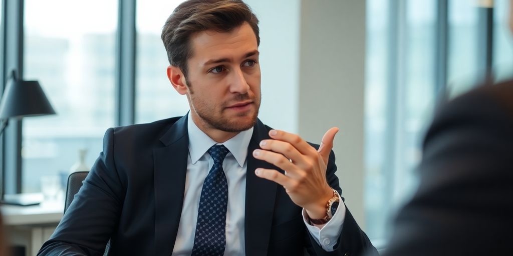 Lawyer discussing private securities with client.