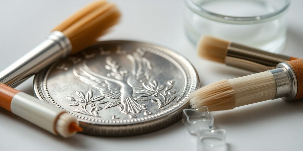 Shiny Dallas silver coin and cleaning supplies.