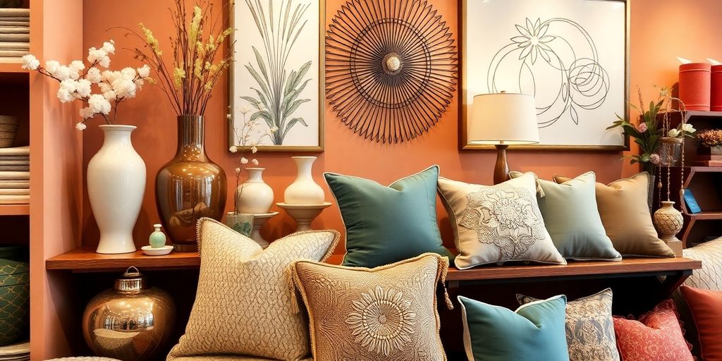 Colorful home decor items displayed in an inviting arrangement.