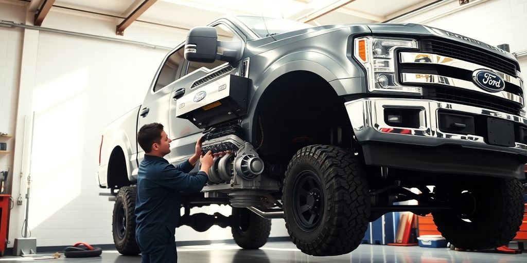 Ford F-150 truck gleaming with new parts.