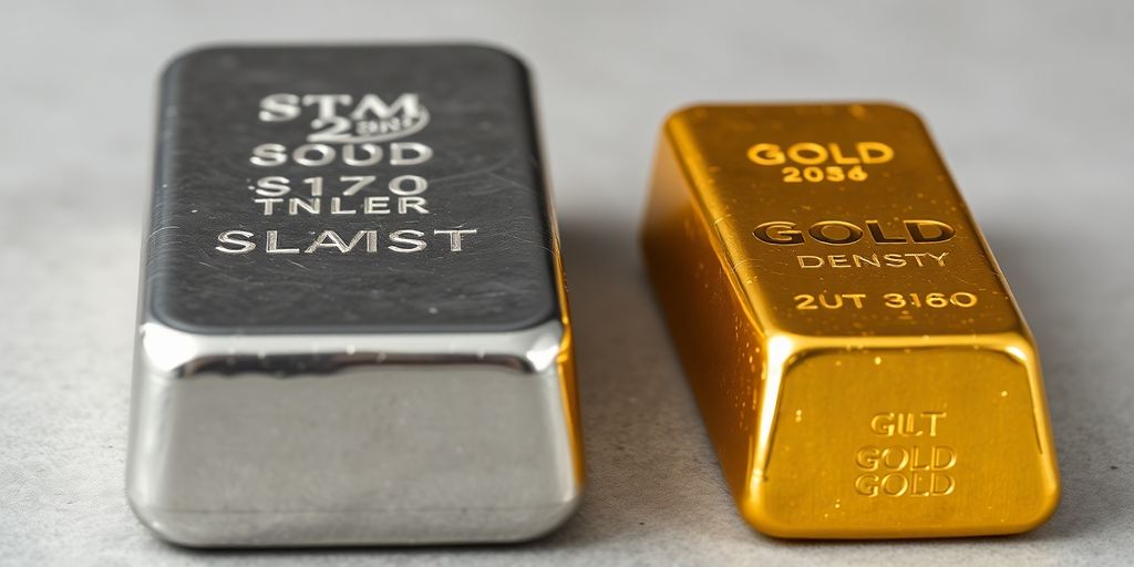 Lingots d'argent et d'or côte à côte.