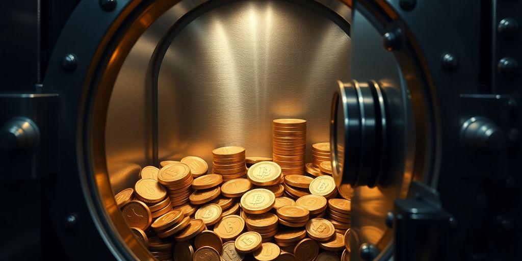 Coffre rempli de pièces d'or et de collection.