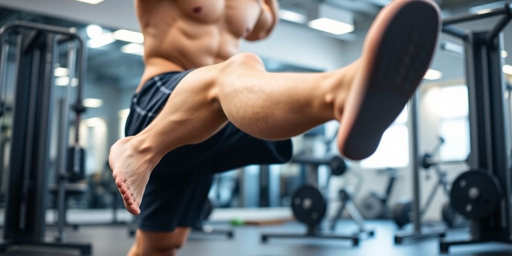 Person doing leg extensions in a gym setting.