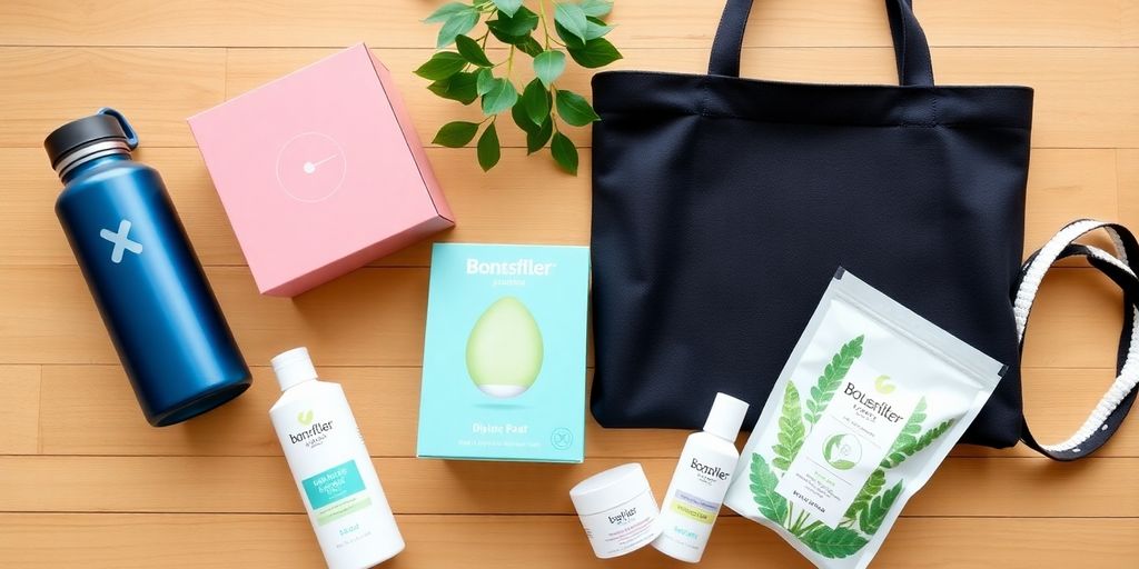 Flat lay of eco-friendly gifts for teenage girls.