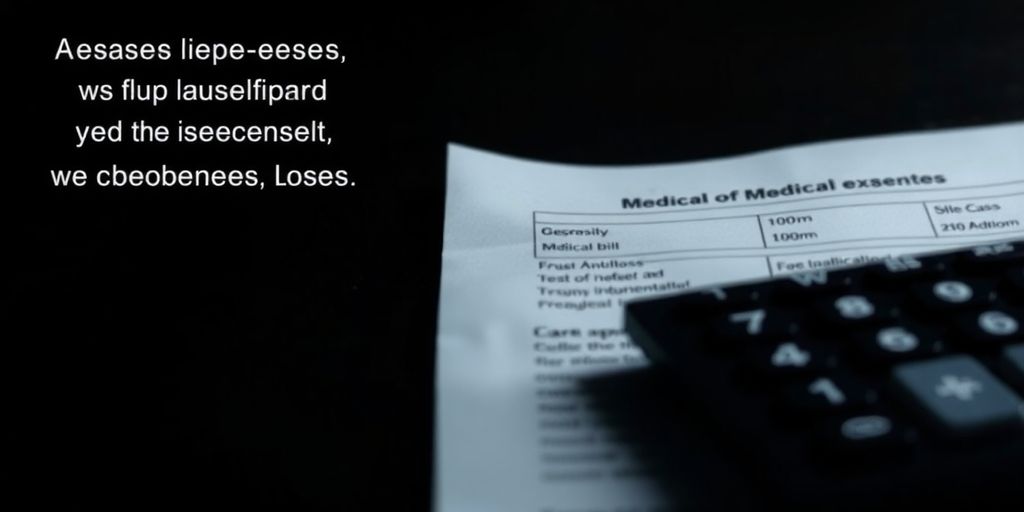 Medical bill and calculator representing asbestos settlement costs.