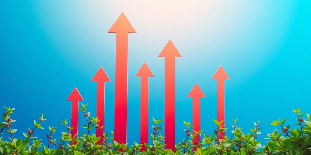 Business growth visualized with upward arrows and nature.