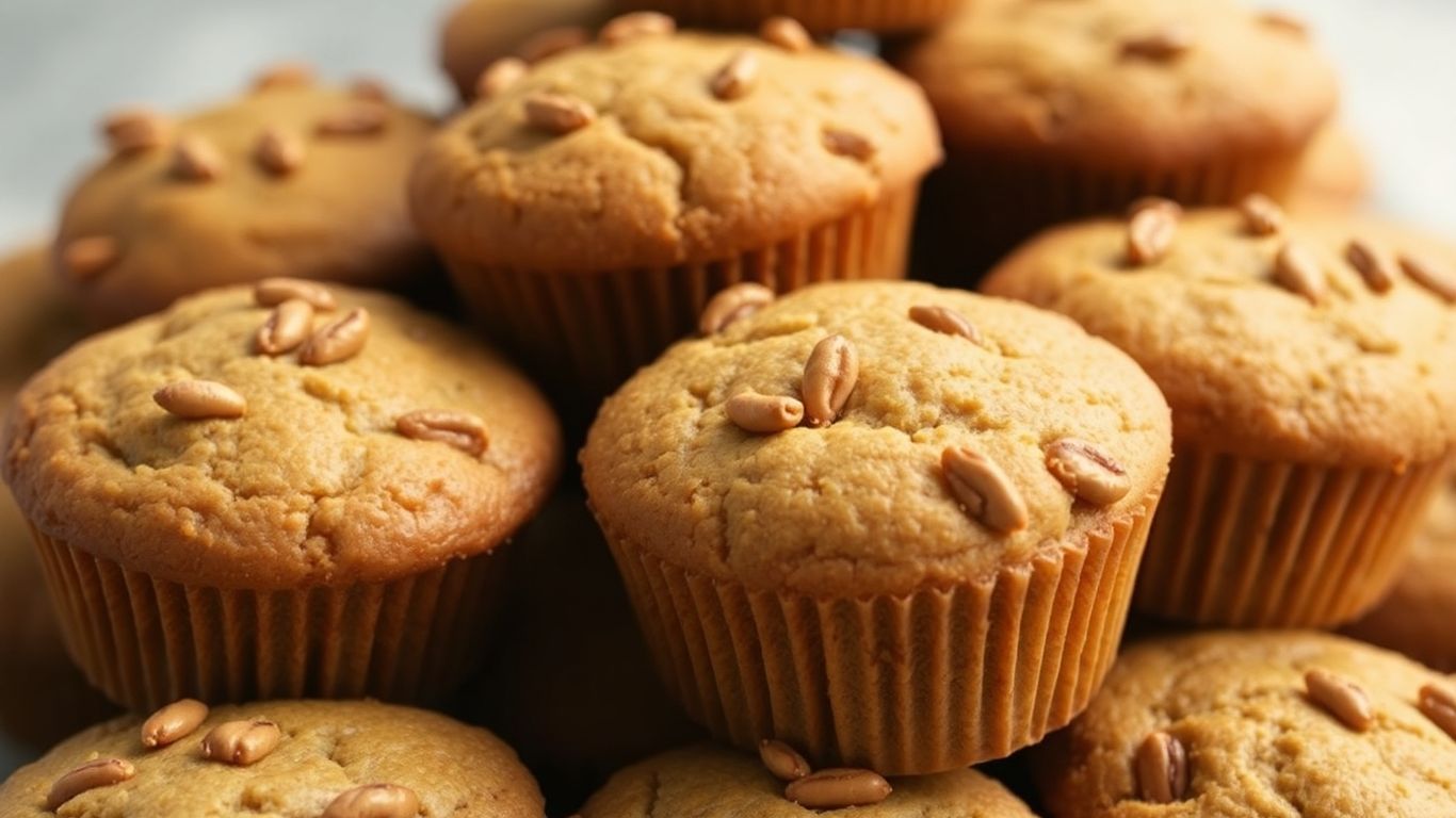Golden brown All Bran Buds muffins stacked invitingly.