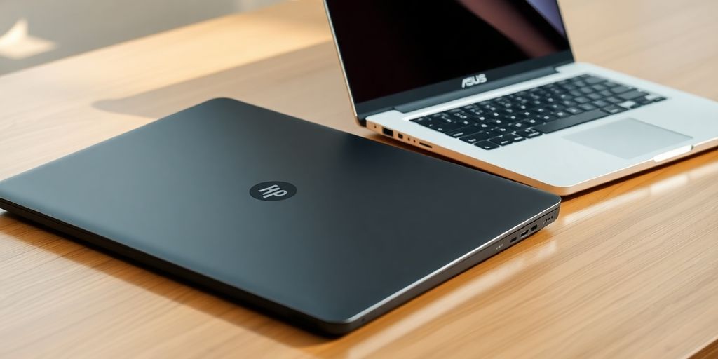 صورة لجهازي كمبيوتر محمول من HP و ASUS