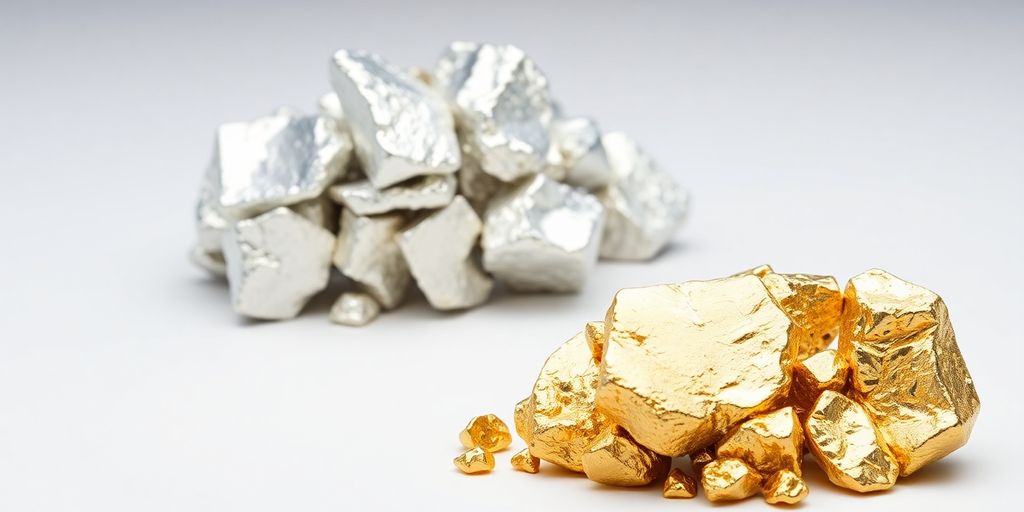 Palladium et or en morceaux sur fond neutre.