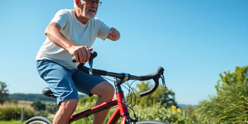 Senior cyclist enjoying a long outdoor ride.