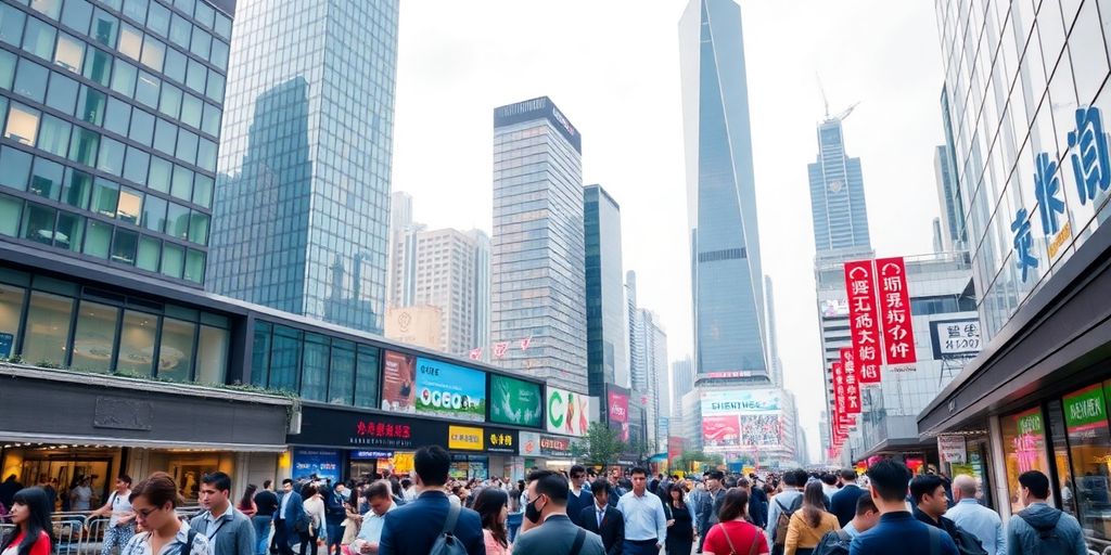 Business professionals in a modern Shenzhen cityscape.