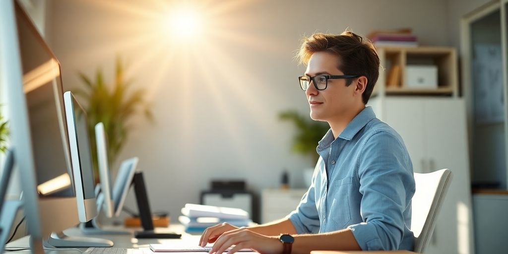 Person calmly working at a desk.