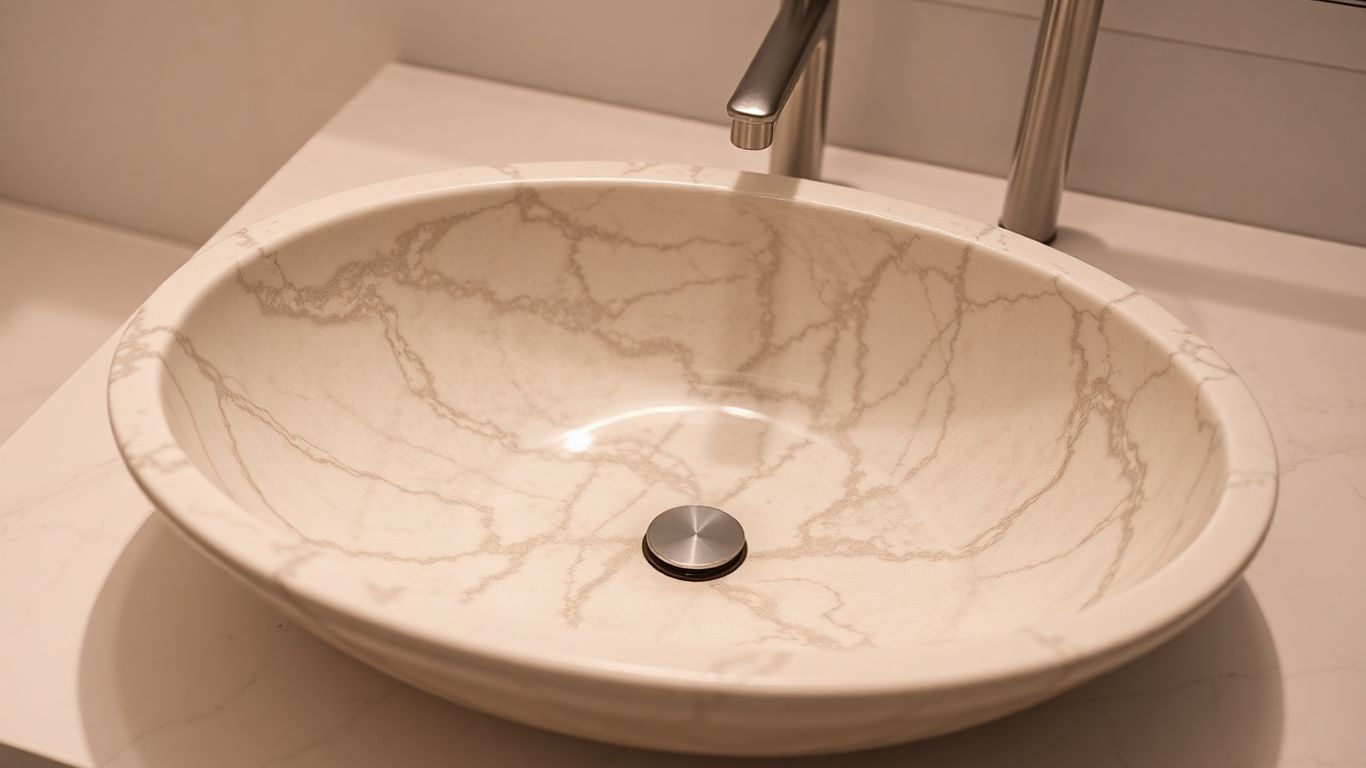 Elegant ceramic marble washbasin in a modern bathroom.