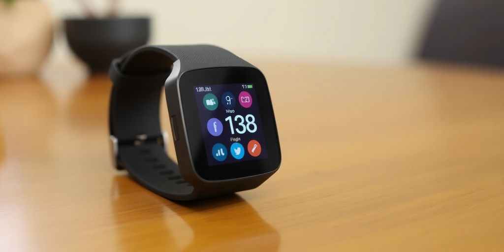 Fitbit Charge 5 fitness tracker on a wooden table.