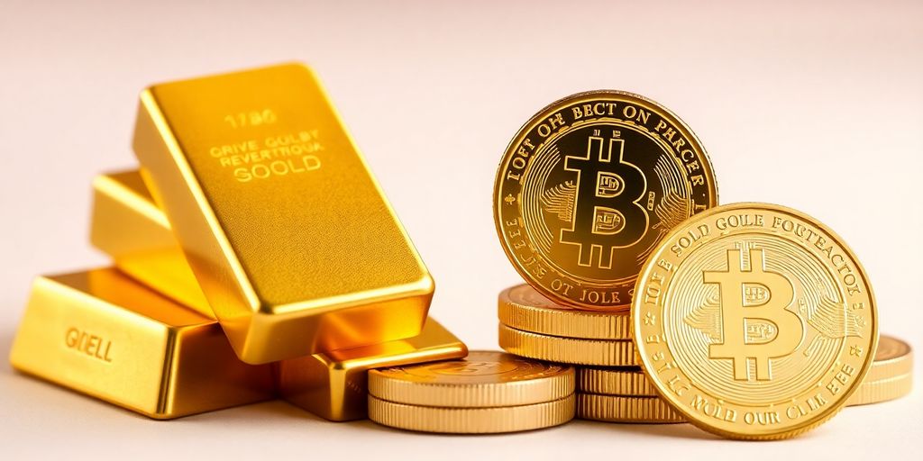 Barres d'or et pièces d'or en contraste.