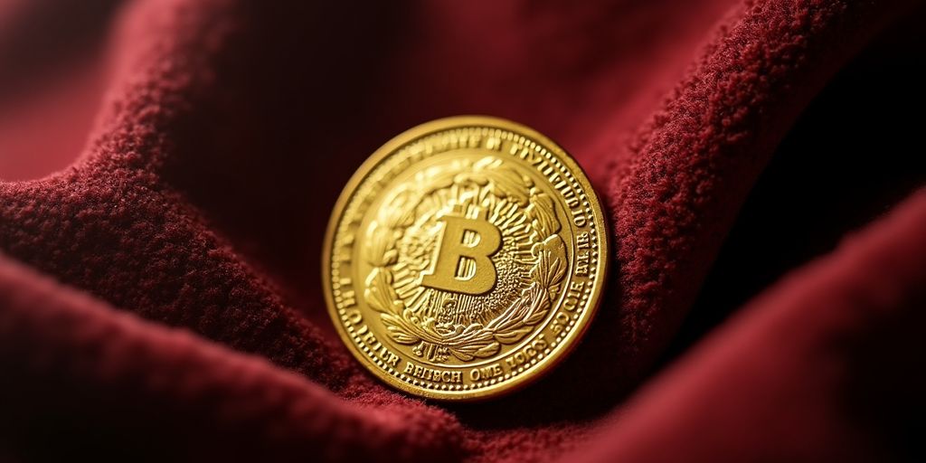 Pièce de monnaie en or antique sur un tissu en velours.