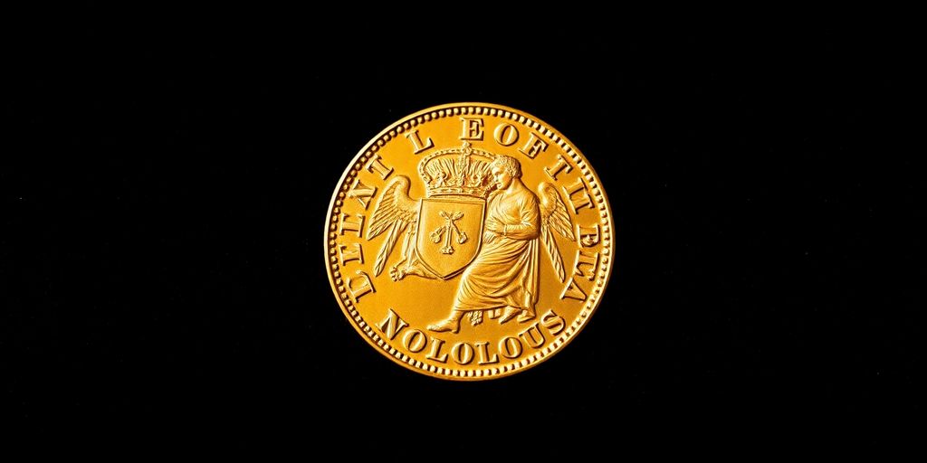 Pièce de Napoléon en or sur fond sombre.