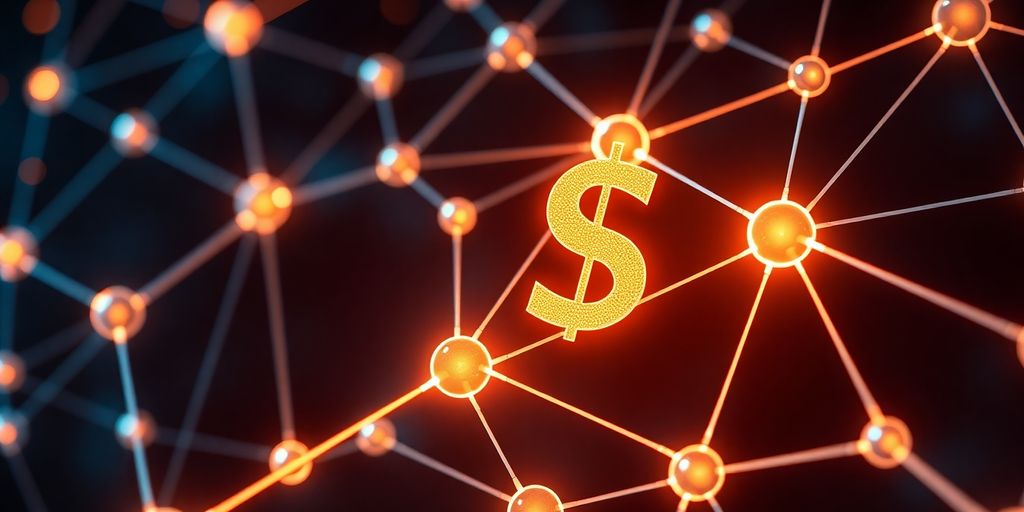 Blockchain network connecting digital assets.