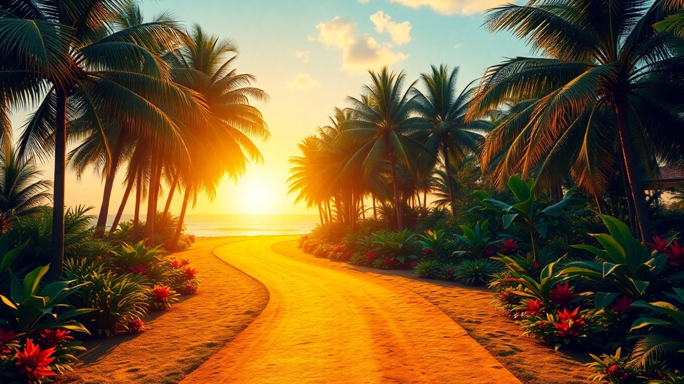 Path from product to profit, tropical setting.