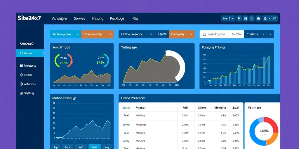 Colorful Site24x7 dashboard with website performance metrics.