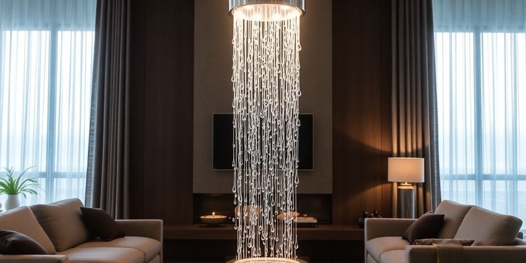 Mesmerizing rainfall lamp with cascading water.
