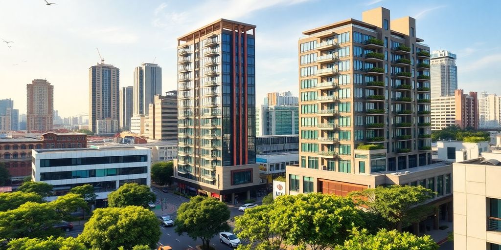 Jakarta cityscape featuring modern short-term rental buildings.