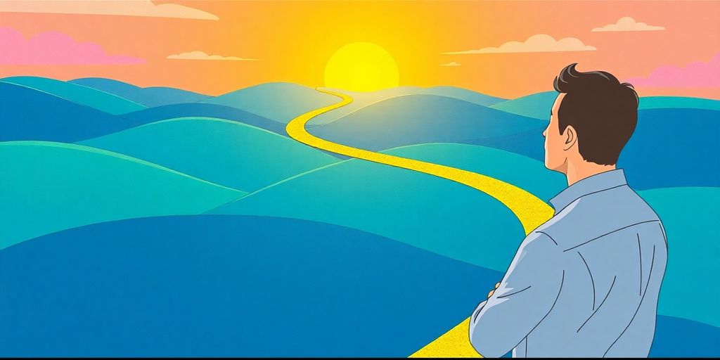Illustrative person looking at a vibrant career path.