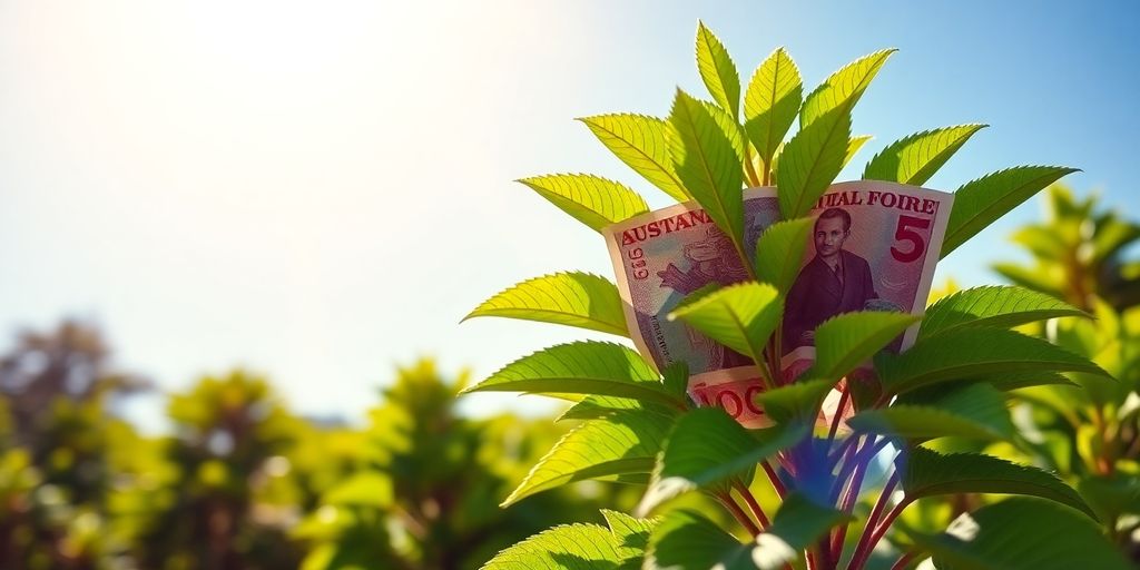 Money growing in Australian landscape under clear sky.