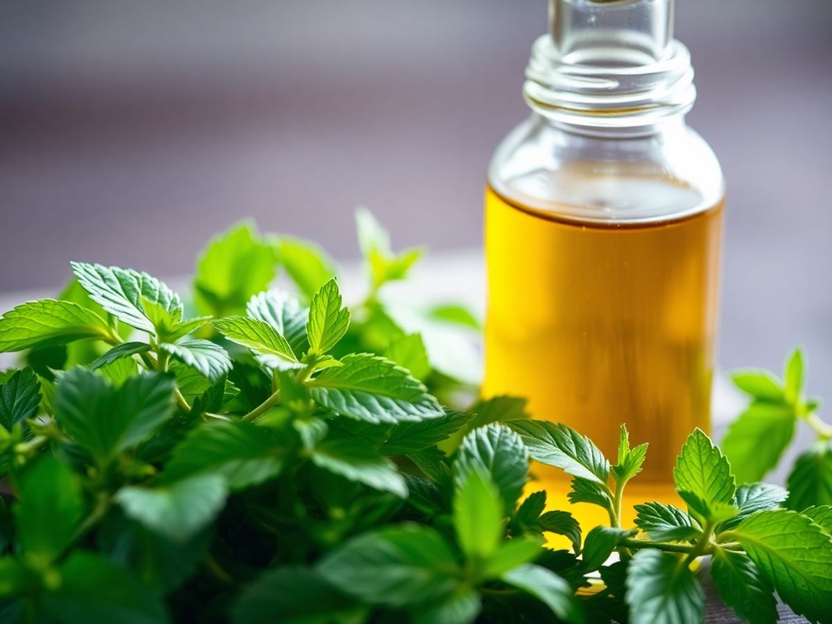 Plante medicinale vibrante, lumina blândă, sticlă cu lichid.