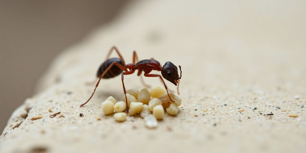 Fourmi mangeant un appât sucré sur une surface.