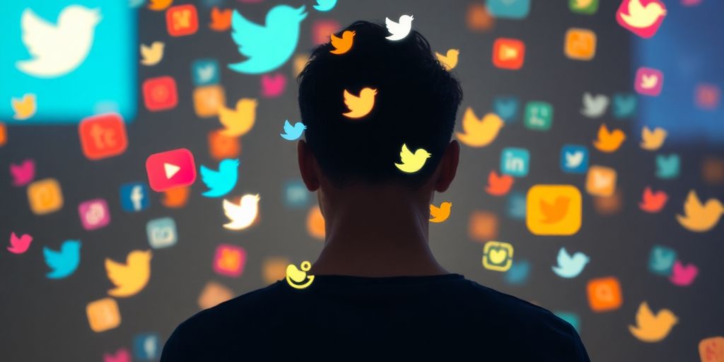 Person interacting with glowing social media icons.