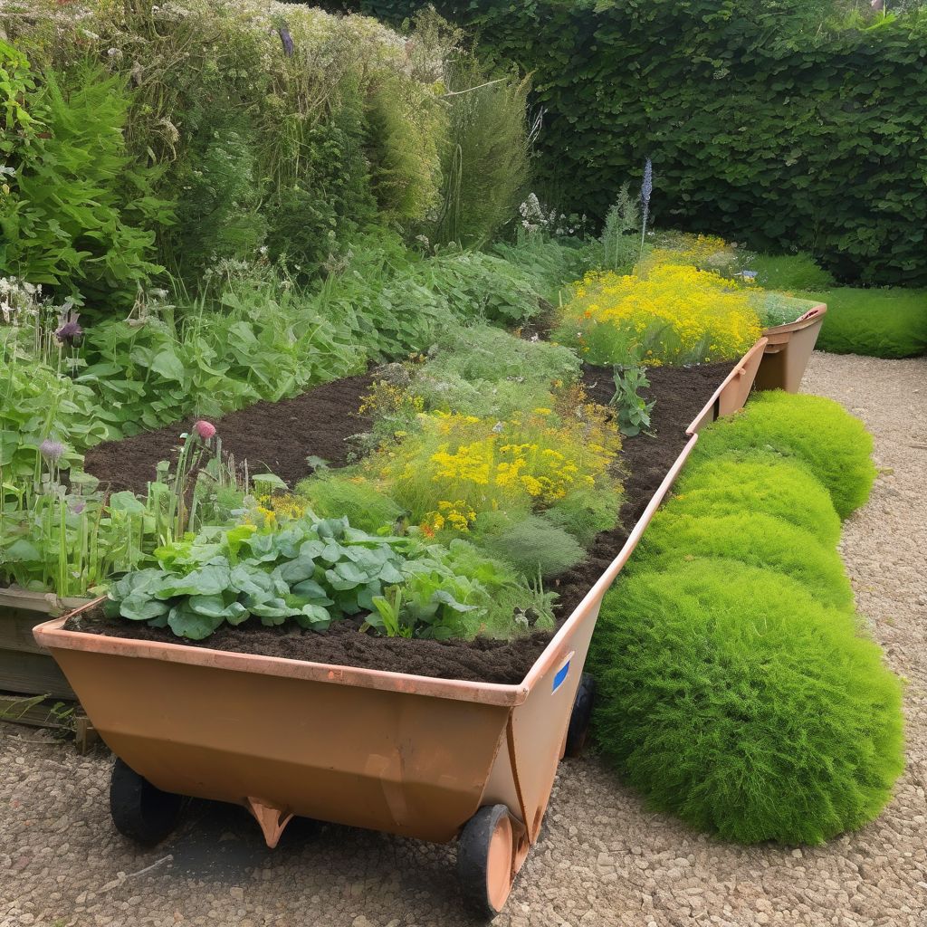 compost top dressing in British garden with annual weeds