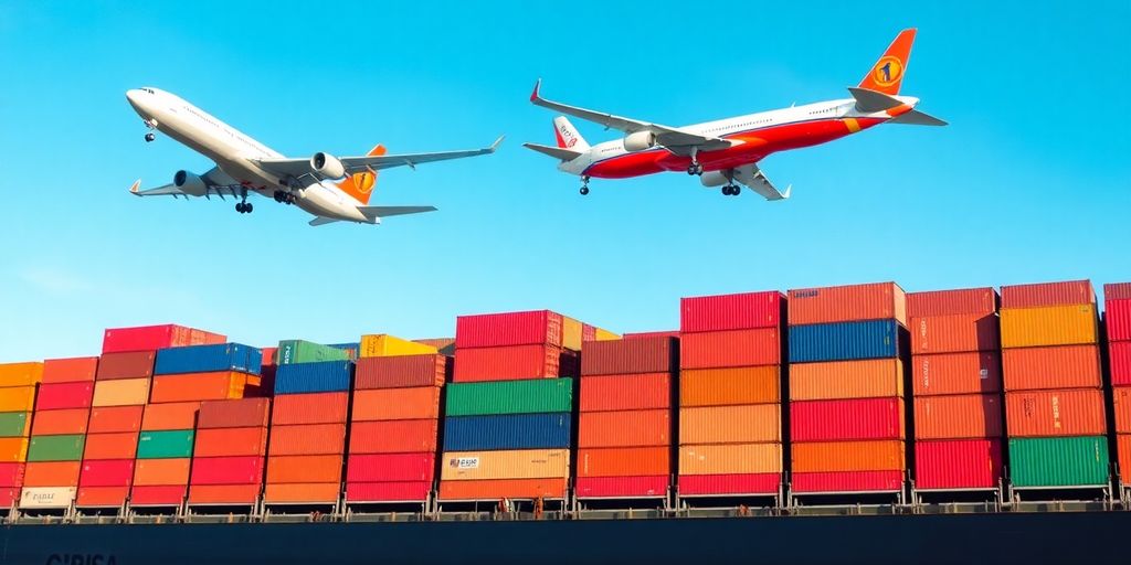 Global shipping containers and cargo planes.