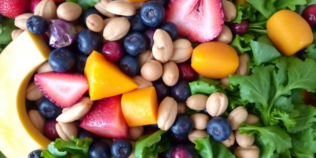 Frutas e vegetais frescos variados