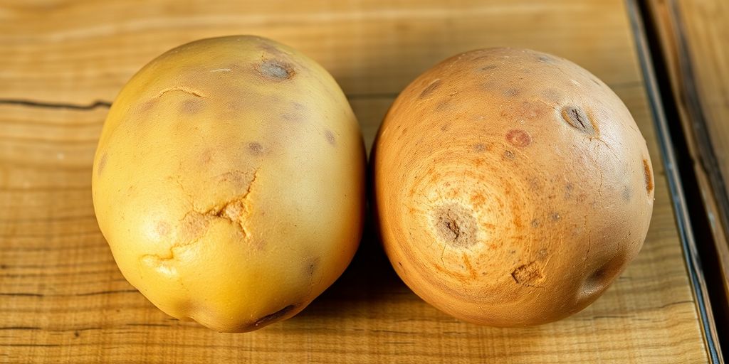 Vergelijking tussen gewone en biologische aardappel.