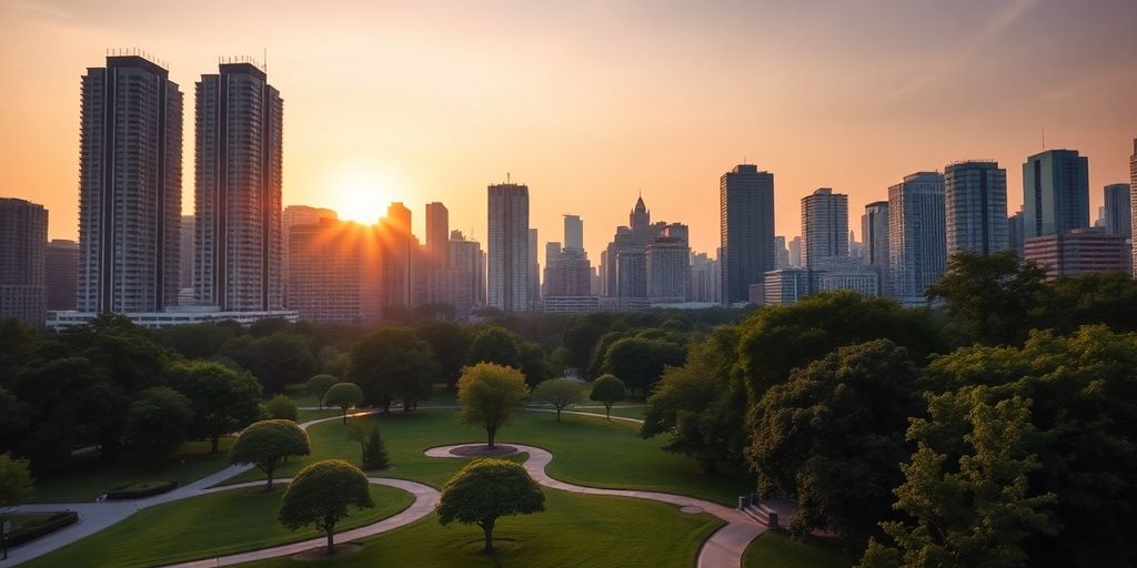 City skyline with green park