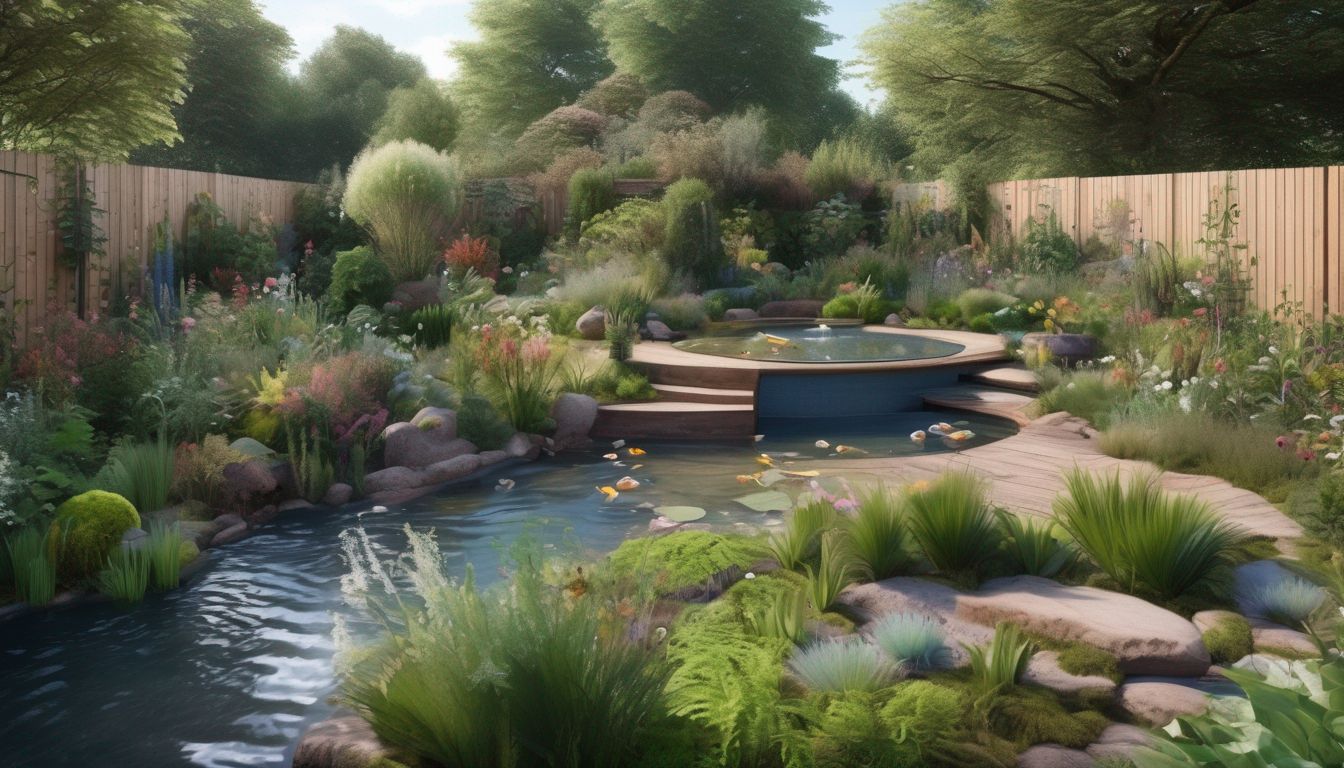 wildlife-friendly garden in the UK with food and water sources for animals
