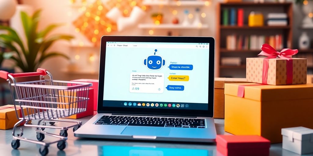 AI chatbot na ekranu laptopa sa predmetima za kupovinu.