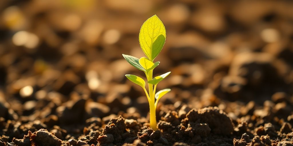 Planta creciendo hacia arriba con sol.